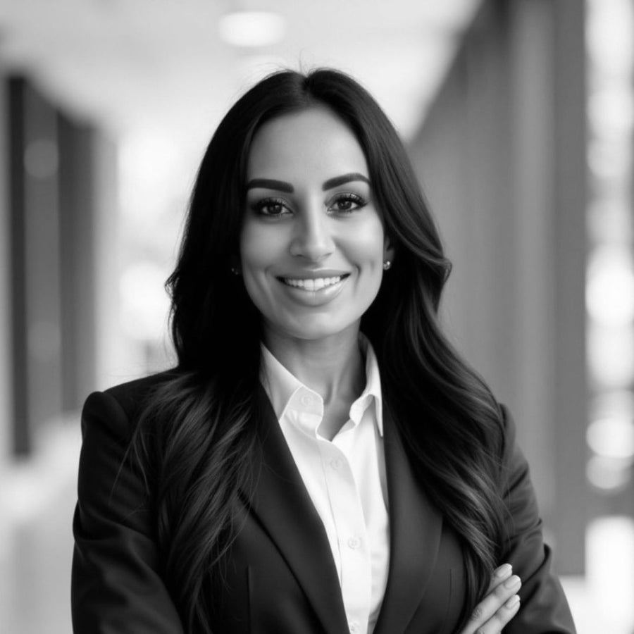 Black and white headshot of Dr. Mini K., executive wellness psychologist